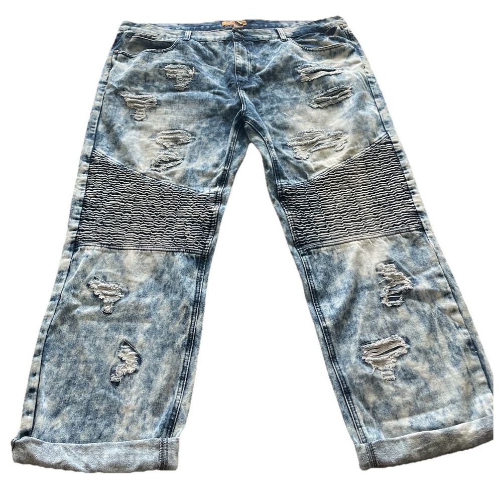 1738 Dynasty Original Denim Design Distressed Acid Wash Men's Blue Jeans Size 48